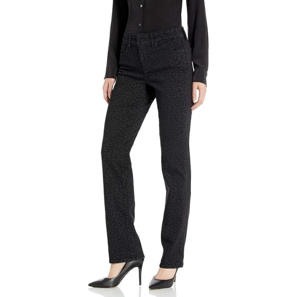 NYDJ Womens Marilyn Straight Leg Black Leopard Print Jeans Size 14 - Picture 1 of 13